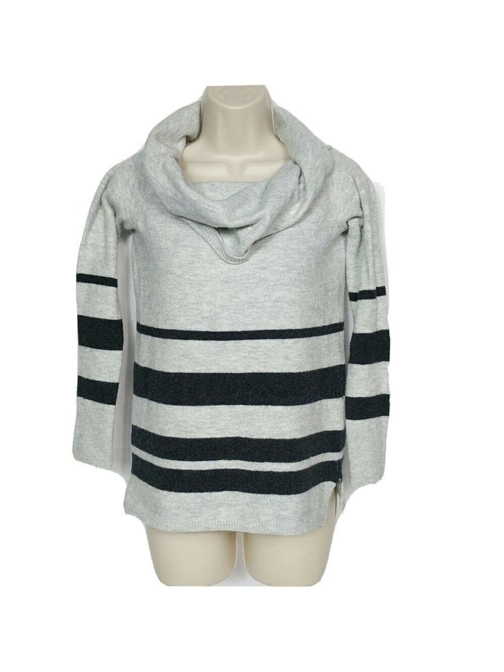 LOFT Petites Gray Stripe Cowl Neck Sweater XSP